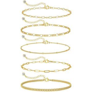 👑Women Waterproof 14K Gold Plated Stackable Cuban Paperclip Bracelets